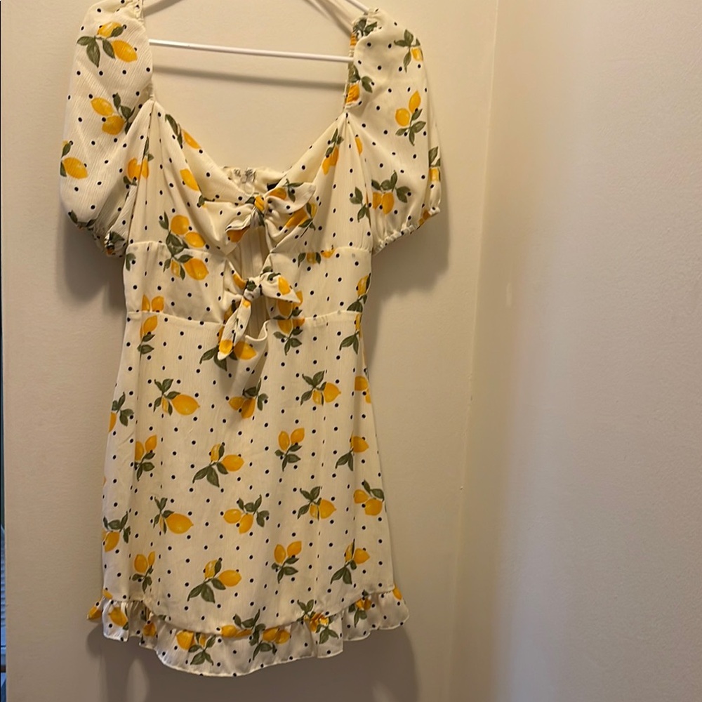 Lemon Print Dress with Bow Details